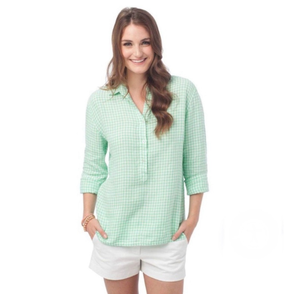 Southern Tide Mint Green Gingham Button-Down Tunic